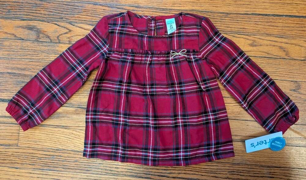 NWT Carters Shirt Christmas Top Toddler Girls 2T Plaid